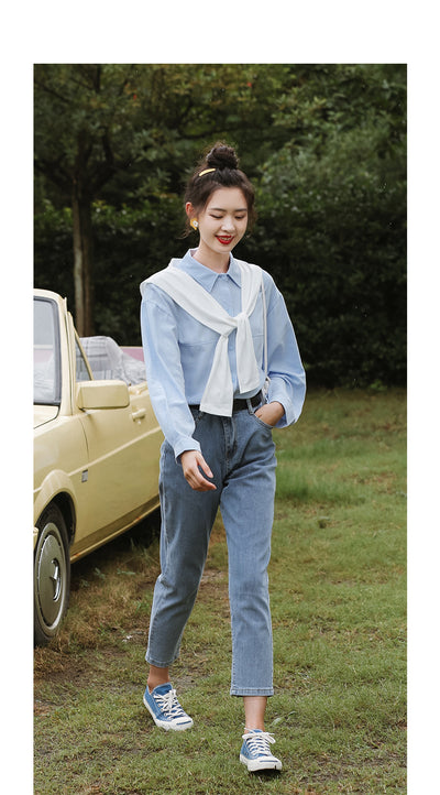 Camisa Azul Manga Larga Estilo Relajado para Mujer - Image 12