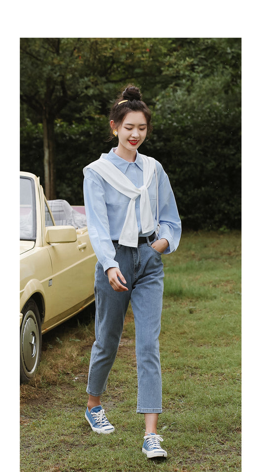 Camisa Azul Manga Larga Estilo Relajado para Mujer - Image 12