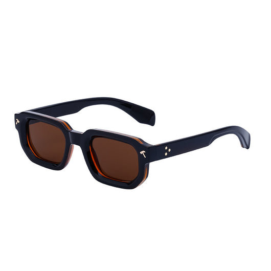 Men's square frame sunglasses with a two-tone brown and black frame, dark green lenses, and tortoise shell temples. - Image 6