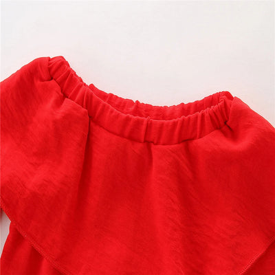 Conjunto Infantil Elegante: Blusa Roja Hombro Descubierto + Pantalón Rosa - Image 10