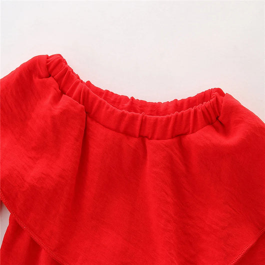 Conjunto Infantil Elegante: Blusa Roja Hombro Descubierto + Pantalón Rosa - Image 10