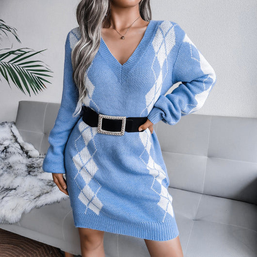 Vestido Suéter Universitario con Diamantes Estilo Europeo y Americano