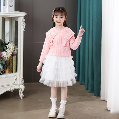 Vestido Dos Piezas de Perlas para Niña - Suéter y Falda Pastel - Image 10