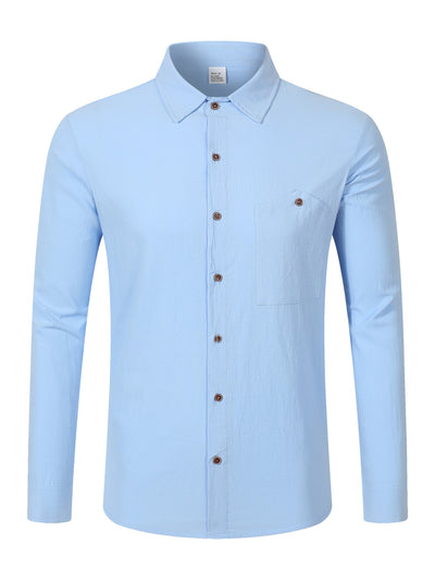 Camisa Cardigan Lino Hombre Fit Relajado Color Sólido - Image 43