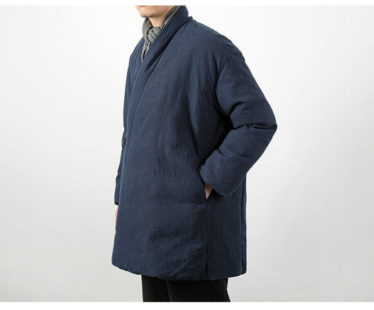 Chaqueta Acolchada Estilo Chino de Algodón y Lino para Hombre - Image 16