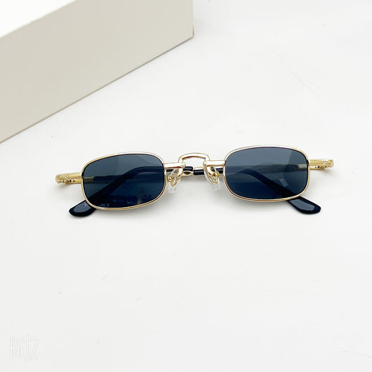 Black retro hip hop sunglasses with dark rectangular lenses and a sleek metal frame on a white background. - Image 3