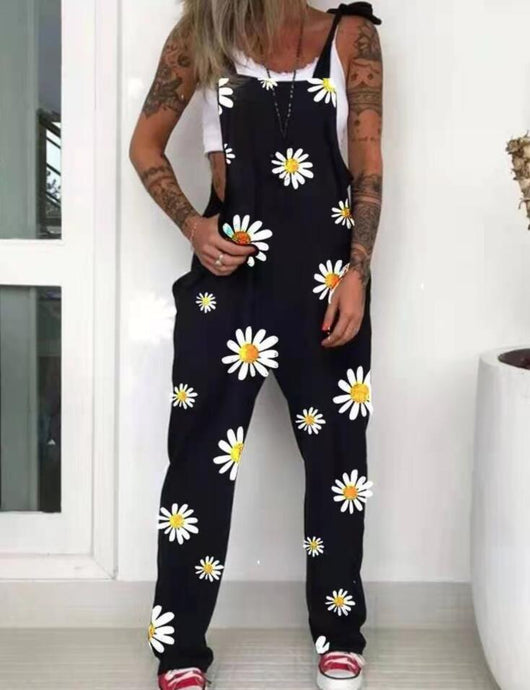 Overol Casual para Mujer con Estampado de Calavera y Crisantemo