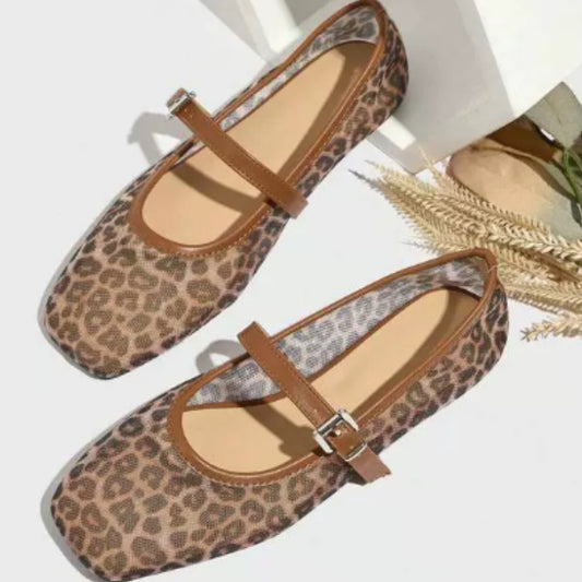Sandalias Mary Jane Estampado Leopardo con Malla Transpirable para Mujer