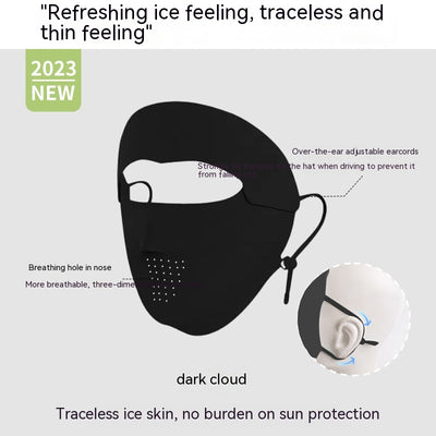 Light blue ice silk face mask with breathable perforations and adjustable ear loops for sun protection. - Image 6