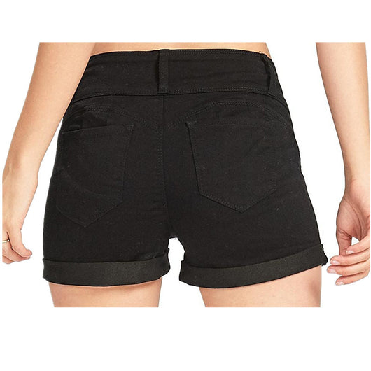 Shorts Denim Ajustados Cintura Elástica Tela Color Hot Pants Mujer - Image 26
