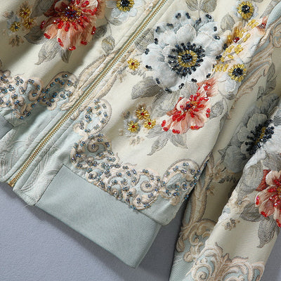 Chaqueta Beisbolera Larga con Peonia Cristalizada y Bordado en Relieve para Mujer - Image 18