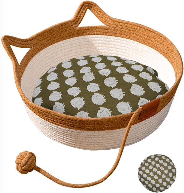 Cama Tejida para Gatos con Cola de Juguete - Casa Felina de Algodón y Lino Natural