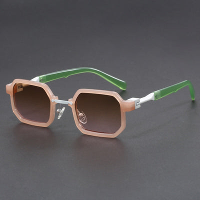 Retro polygon sunglasses for women with a leopard print frame and blue-tinted lenses. - Image 5