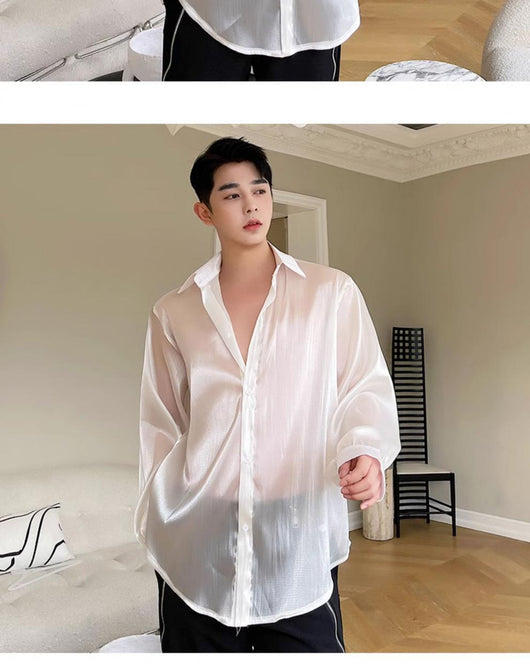 Camisa Suelta Elegante para Hombre - Tela Sedosa y Semitransparente - Image 12