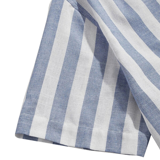 Camisa de Rayas Algodón y Lino con Cuello Solapa y Mangas Cortas - Image 11