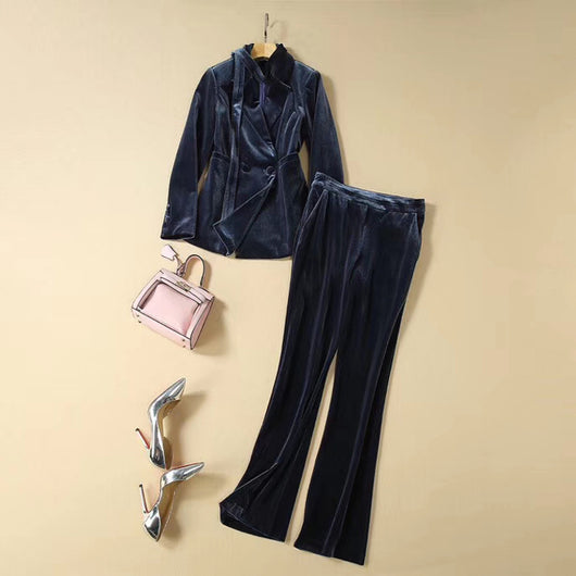 Traje de Negocios Terciopelo Dorado - Chaqueta y Pantalón Premium