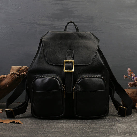 Mochila de Cuero Genuino Estilo Retro con Gran Capacidad para Mujer