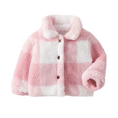 Abrigo Infantil Niña Cuadros Terciopelo Estilo Coreano Otoño Invierno - Image 2