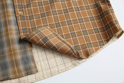 Camisa de Manga Larga Estilo Retro Americano con Costuras Irregulares y Cuadros Contrastados - Image 25