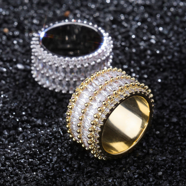 Anillo de Circonita Doble Fila Estilo Hip-hop Unisex