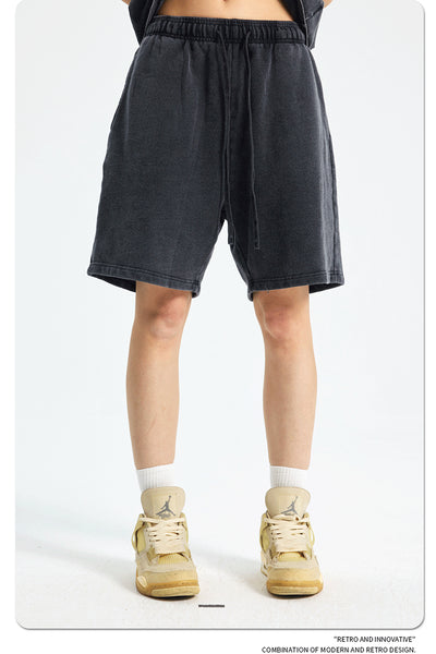 Shorts Deportivos de Algodón Puro Teñidos con Patrón Vintage Lavado - Image 30