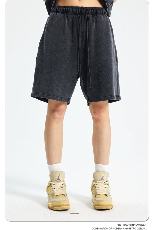 Shorts Deportivos de Algodón Puro Teñidos con Patrón Vintage Lavado - Image 30