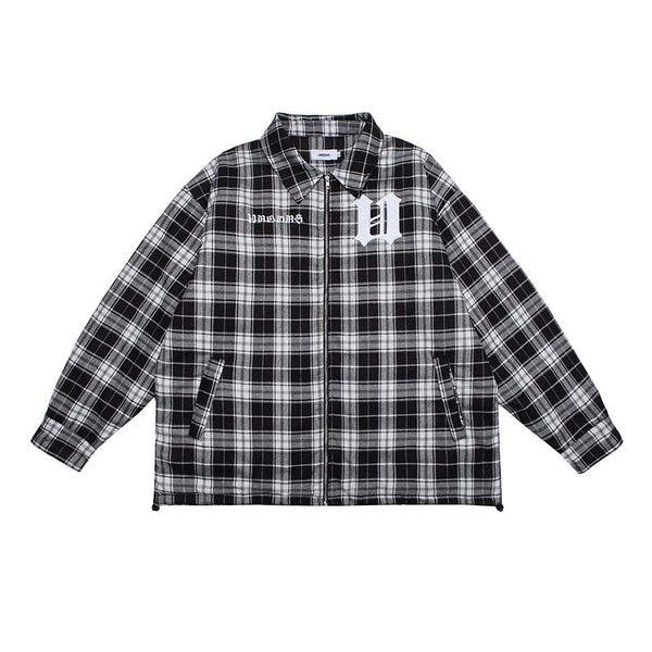 Chaqueta Acolchada de Algodón con Cuadros y Letras Bordadas para Hombre