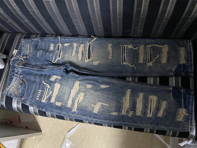 Pantalones Vaqueros Anchos Rotos con Detalles de Agujeros y Parches Personalizados para Hombre - Image 8