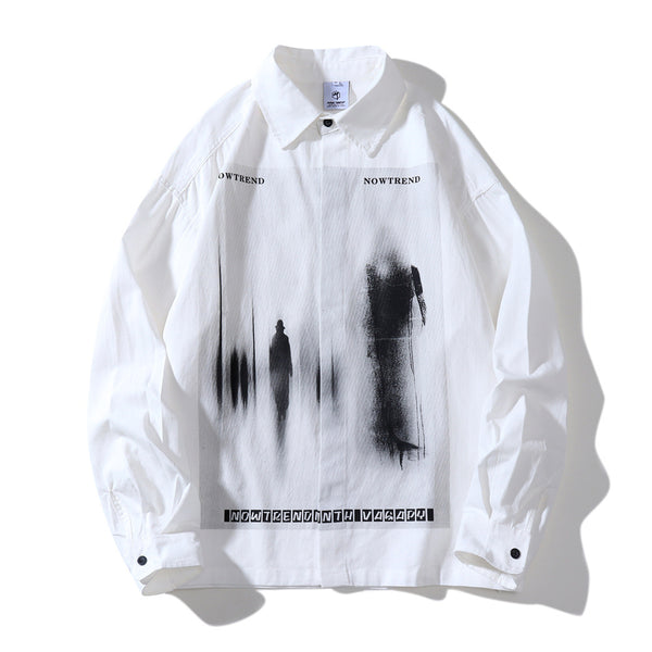 Camisa Manga Larga con Estampado de Solapa Suelta para Hombre