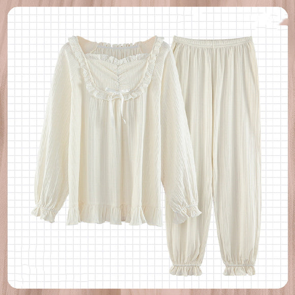 Pijamas Cómodos Estilo Coreano para Mujer - Algodón Puro Manga Larga Primavera Otoño