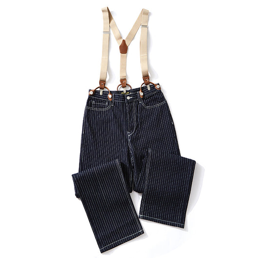 Overol Ancho con Tirantes de Rayas Locomotora - Estilo Vintage Ami Khaki - Image 3