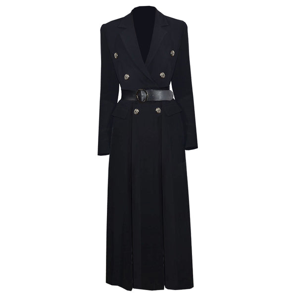 Gabardina Midi con Cintura y Abertura Lateral