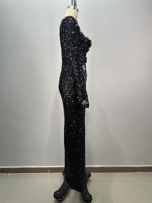 Vestido Largo de Lentejuelas Ajustado para Mujer - Image 10