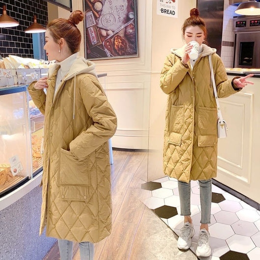 Chaqueta Acolchada Mujer Talla Grande con Capucha - Diseño Rombos Cuadros Oversize - Image 13