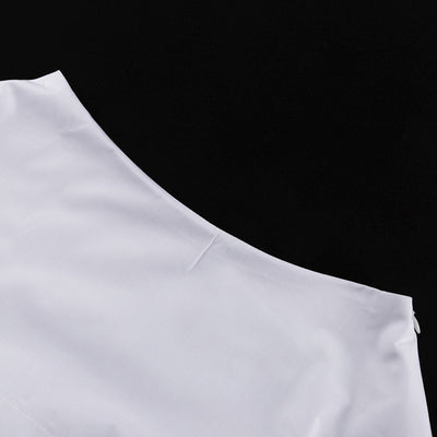 Vestido Sastre Blanco con Solapas y Mangas Largas de Cintura Alta - Image 25