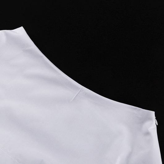 Vestido Sastre Blanco con Solapas y Mangas Largas de Cintura Alta - Image 25
