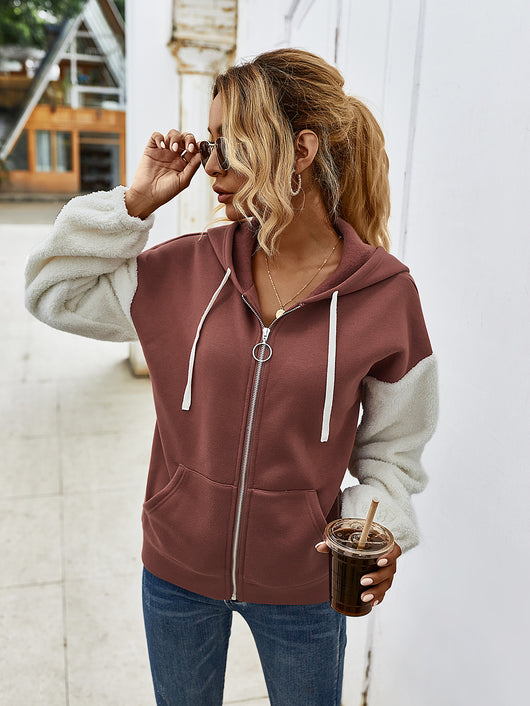 Chaqueta Casual Patchwork con Capucha y Mangas Largas de Contraste - Image 18
