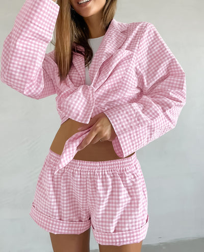 Conjunto Casual de Camisa y Shorts a Cuadros Estilo Europeo Americano - Image 7