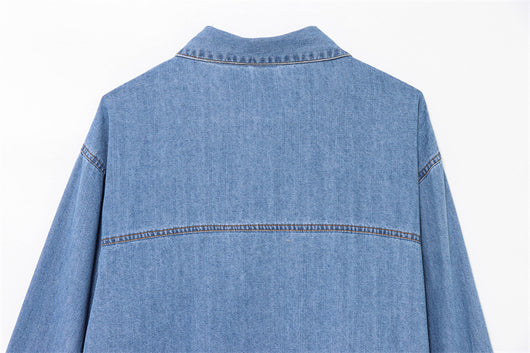 Camisa de Mezclilla con Lazo Decorativo en el Escote - Image 21