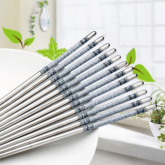 Palillos Chinos de Porcelana Azul y Blanca con Acero Inoxidable
