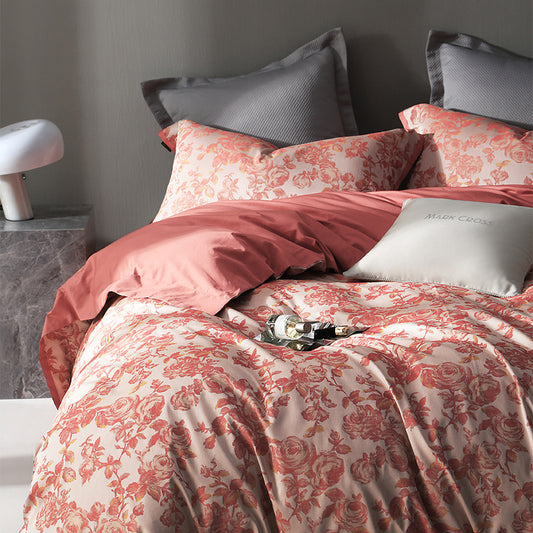 Juego de Cama Jacquard Algodón Puro Estilo Retro Americano 4 Piezas