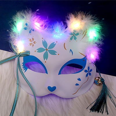 Máscara Luminosa de Zorro y Gato Bifronte con Plumas - Image 9
