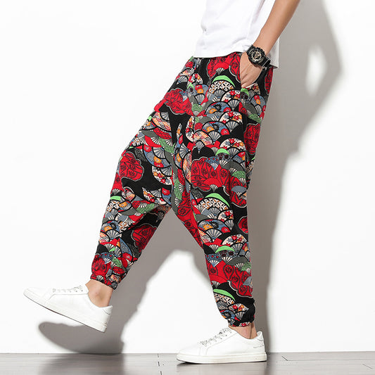 Pantalones Bohemios Anchos de Pierna Suelta con Estampado Floral Elefante para Playa - Image 2
