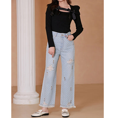 Pantalones Casuales con Cadena y Bajo Deshilachado - Image 3