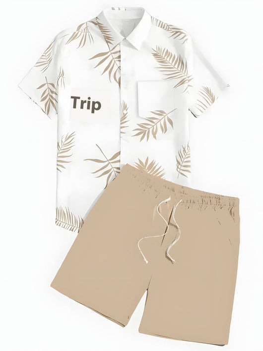 Conjunto de Camisa Hawaiana Hombre a Rayas Blanco y Negro - Image 11