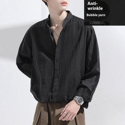 Camisa Casual Negra Texturizada Anti-Arrugas para Hombre - Image 2