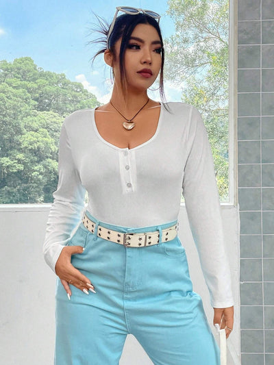 Blusa Casual Ajustada de Punto Elástico Manga Larga Versátil - Image 11