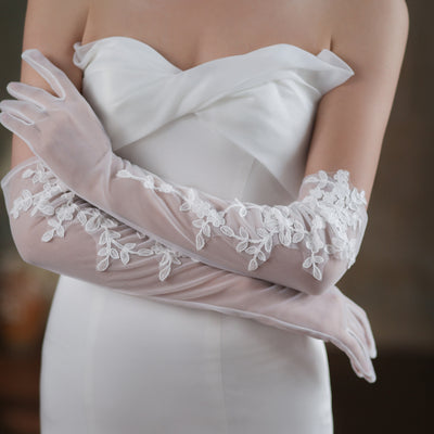 Guantes de Encaje Blanco Elegantes para Boda y Cena