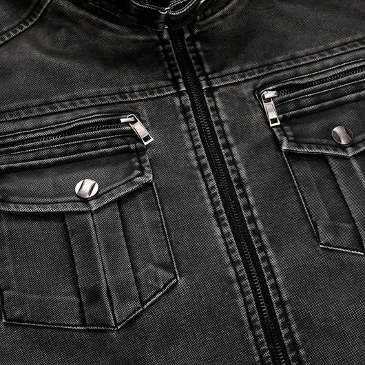 Chaqueta de Cuero PU para Motociclista Estilo Universitario - Image 9