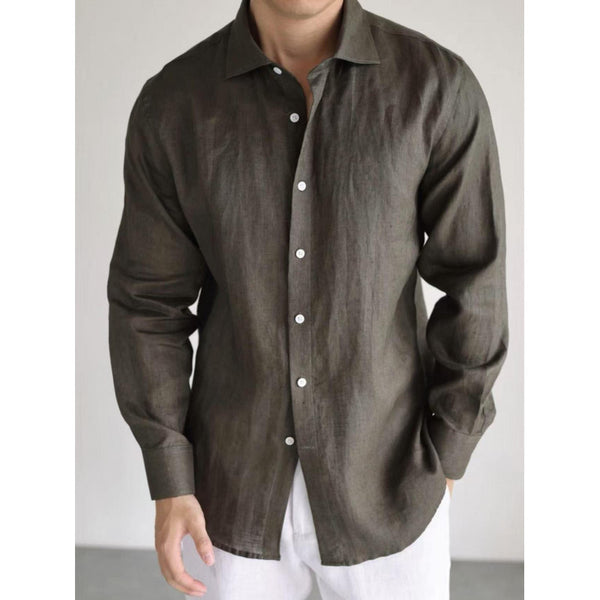 Camisa Casual Business Mezcla Algodón Lino Teñida en Hilo Colores Sólidos - Image 6